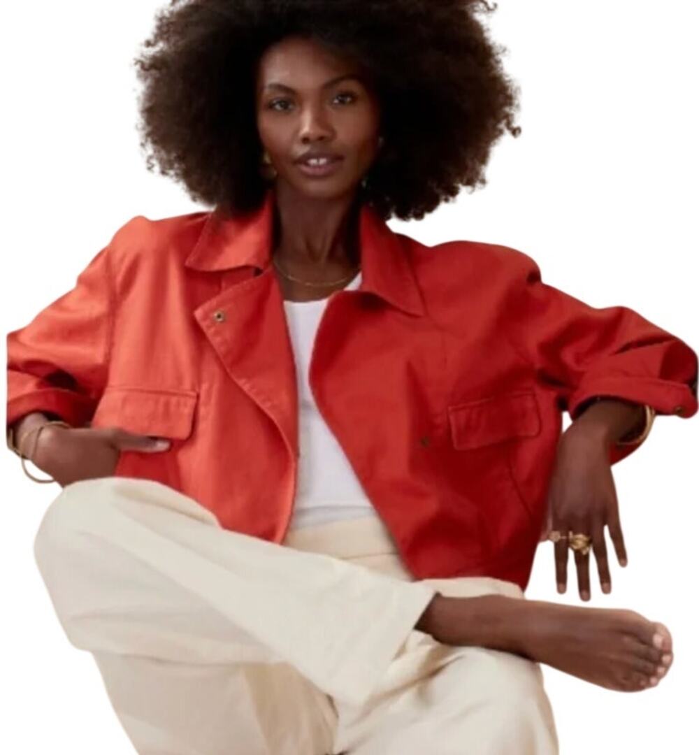 Banana Republic Dune Red Amelia Flight Jacket Small Boxy Trucker Oversized Chic
